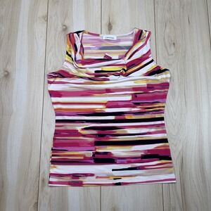Calvin Klein Cowl Neck Striped Sleeveless Women's Top Abstract Print Size Small